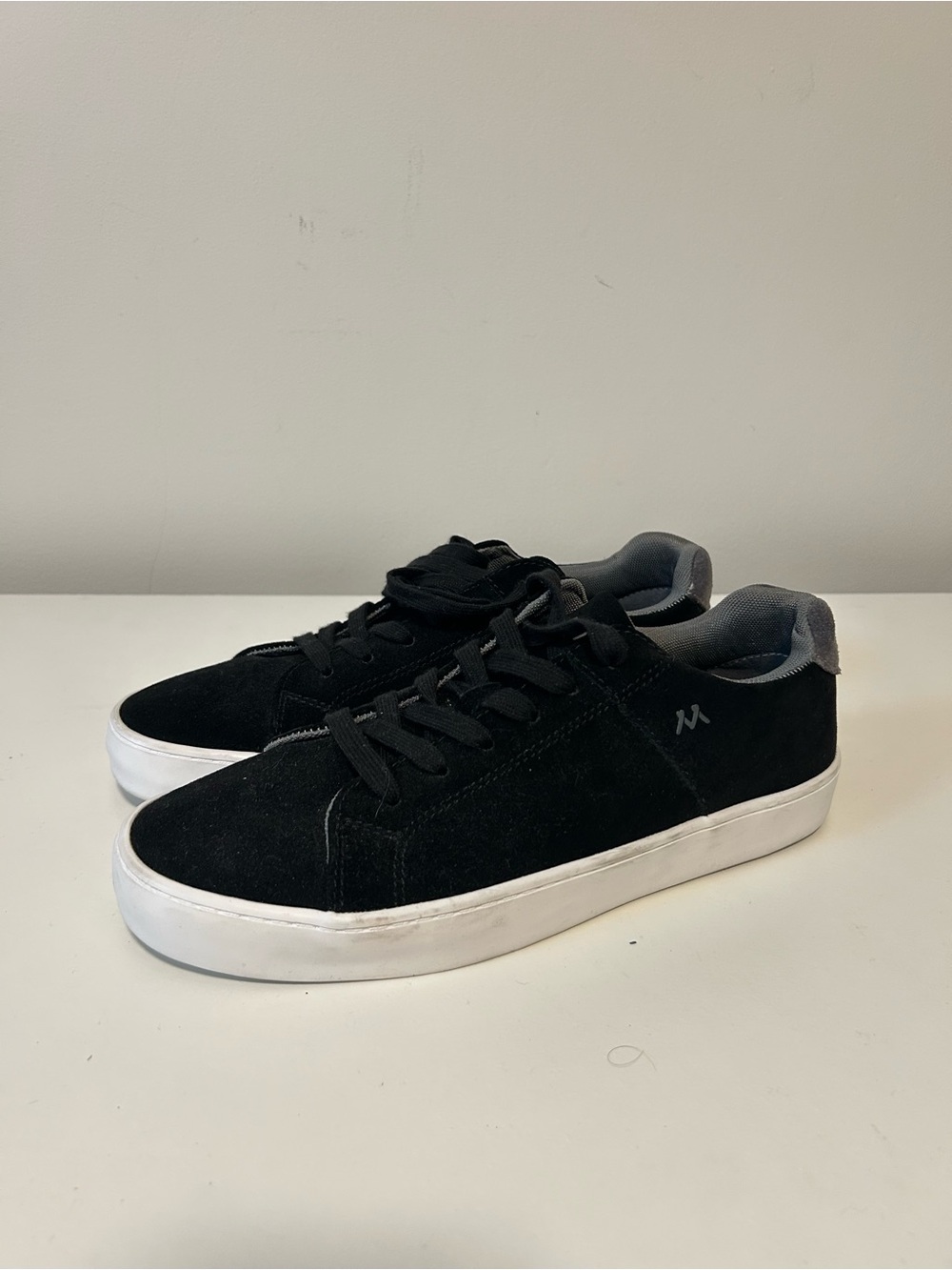 Black Suede Low-Top Men's Sneakers with White Sole